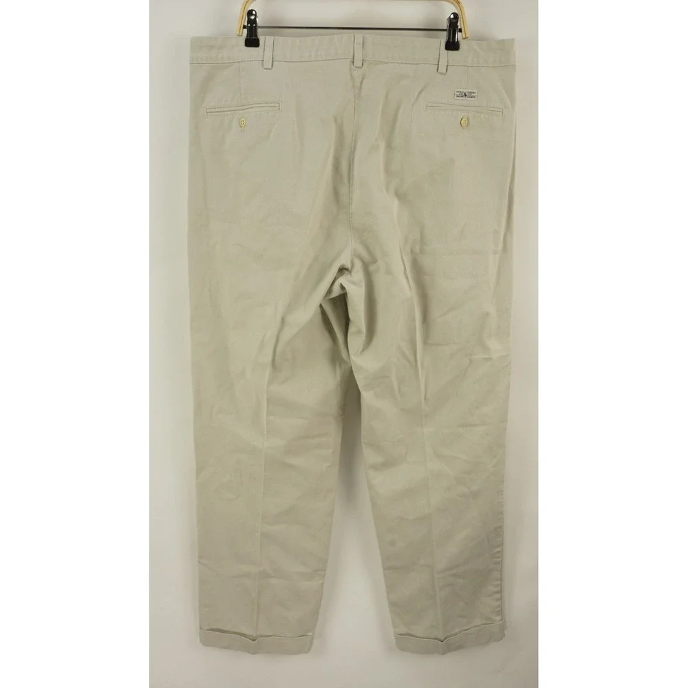 Vintage 80s Polo Ralph Lauren‎ USA Men's 42 x 32 Khaki Twill Pleated Chino Pant